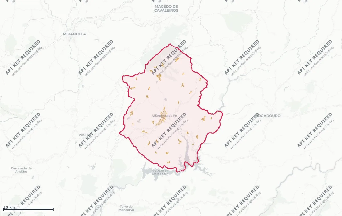 Land classification (rustic and urban) of Alfândega da Fé, from the DGT Land Use and Occupation Chart (CRUS)