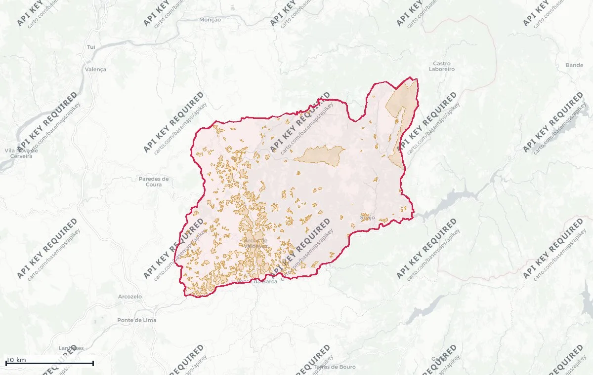 Land classification (rustic and urban) of Arcos de Valdevez, from the DGT Land Use and Occupation Chart (CRUS)