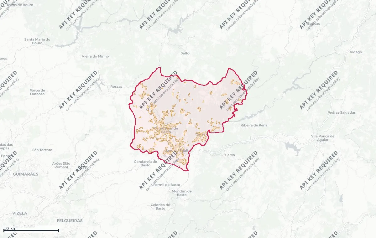 Land classification (rustic and urban) of Cabeceiras de Basto, from the DGT Land Use and Occupation Chart (CRUS)