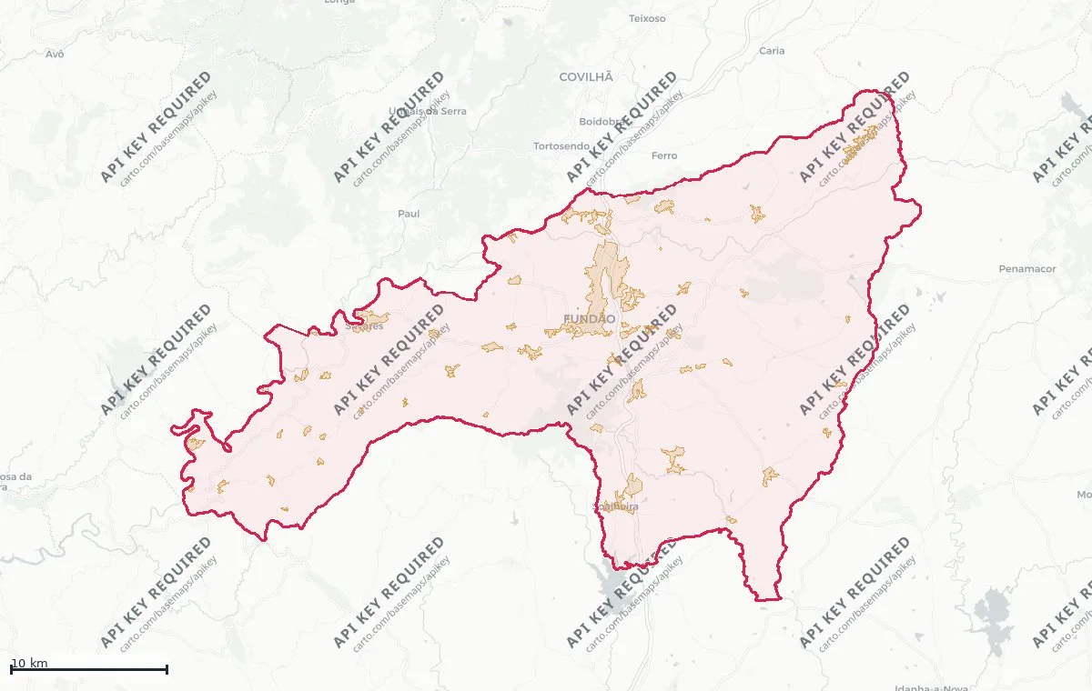 Land classification (rustic and urban) of Fundão, from the DGT Land Use and Occupation Chart (CRUS)
