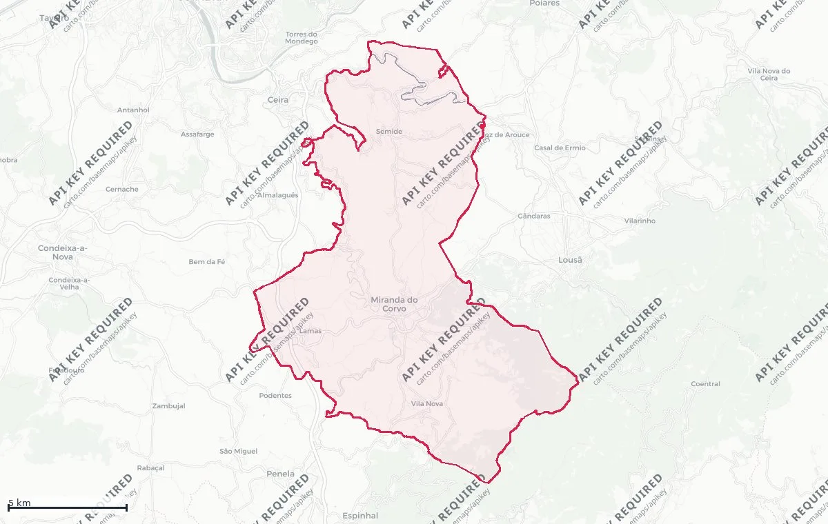 Land classification (rustic and urban) of Miranda do Corvo, from the DGT Land Use and Occupation Chart (CRUS)